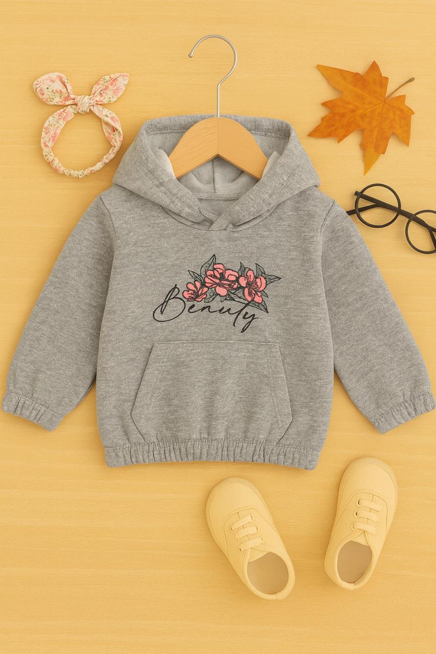 Beautiful flowers gray hoodie- Girls(R-125)
