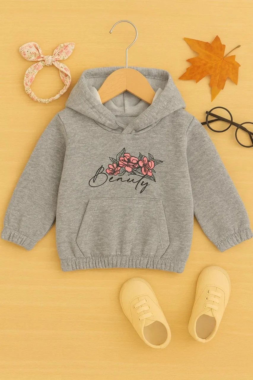 Beautiful flowers gray hoodie- Girls(R-125)