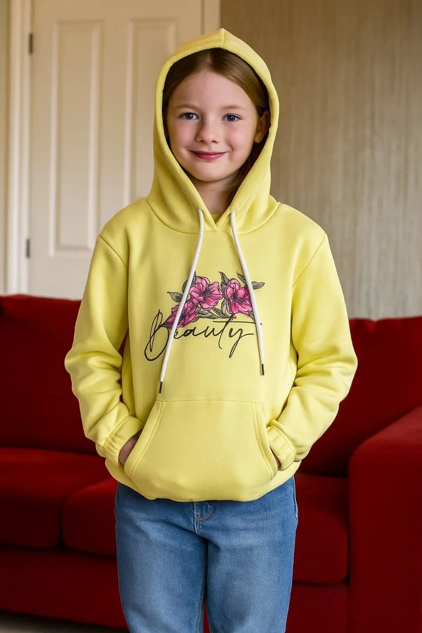 Beautiful Flowers Yellow Hoodie for Girls (126N)