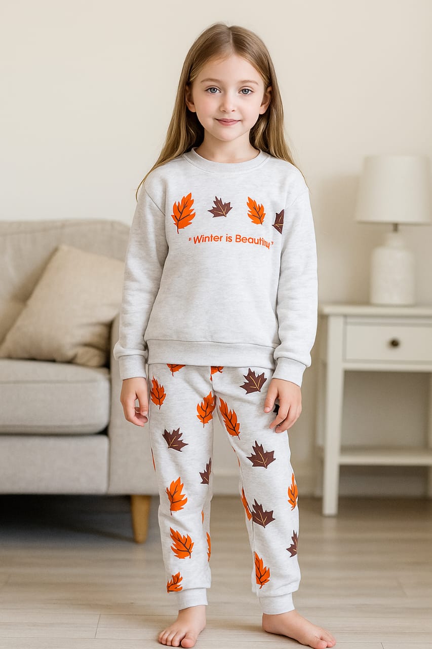 Winter is beautiful light gray track suit- Girls(R-26)