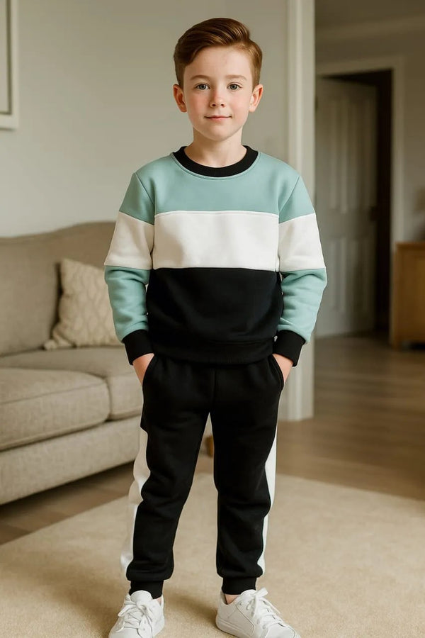 Three Panel Light Mint Green and Black Track Suit - Boys (R-41)