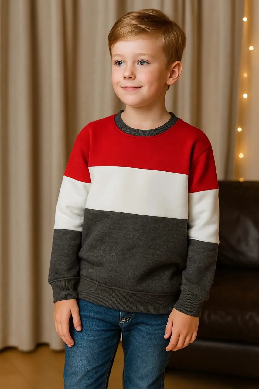 Three Panel Red and Oatemal Sweatshirt - Boys (R-119)