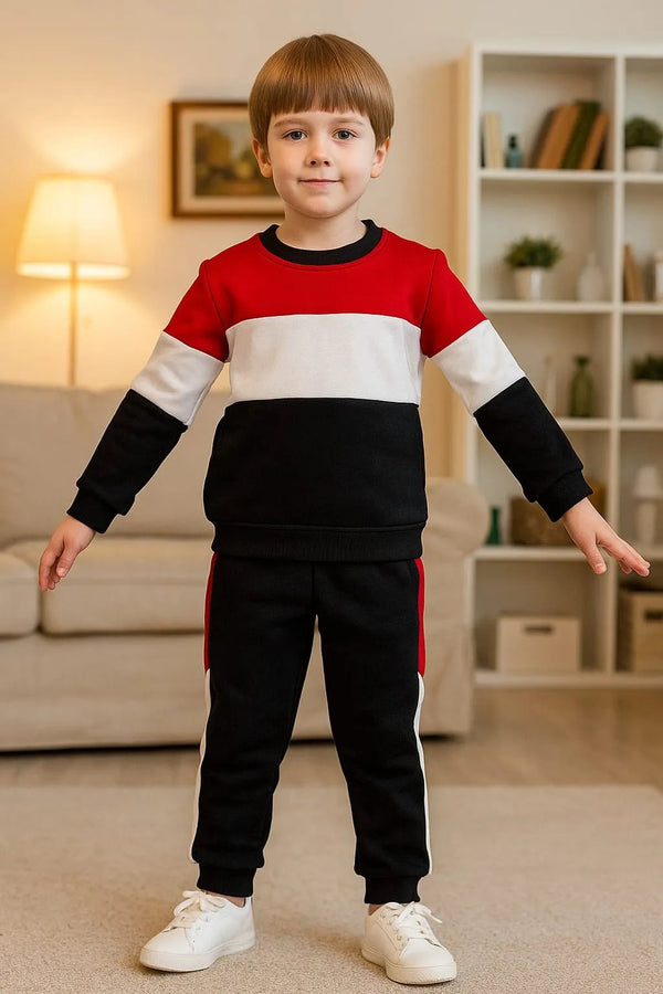 Three Panel Red and Black Tracksuit - Boys (52N)