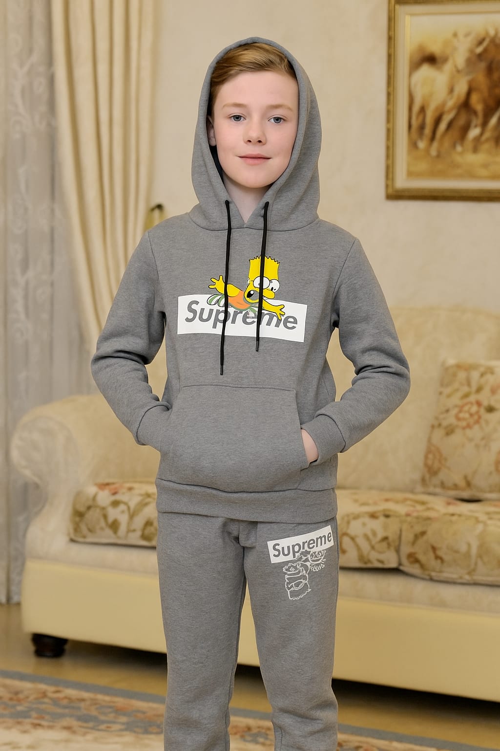 Supreme oatemal hoodie track suit- Boys(R-112)