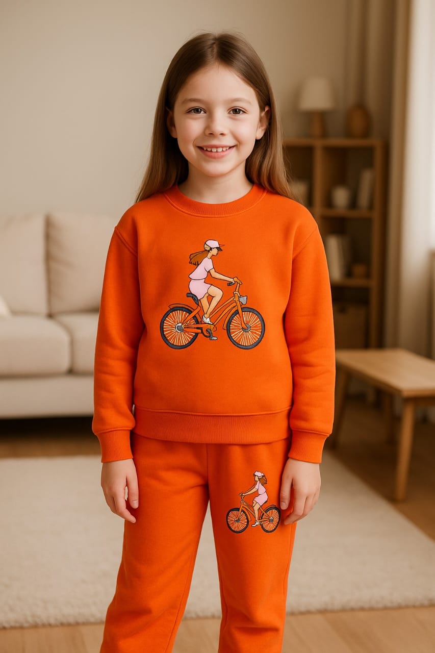 Doll with bicycle orange embroidery track suit- Girls(R-27)