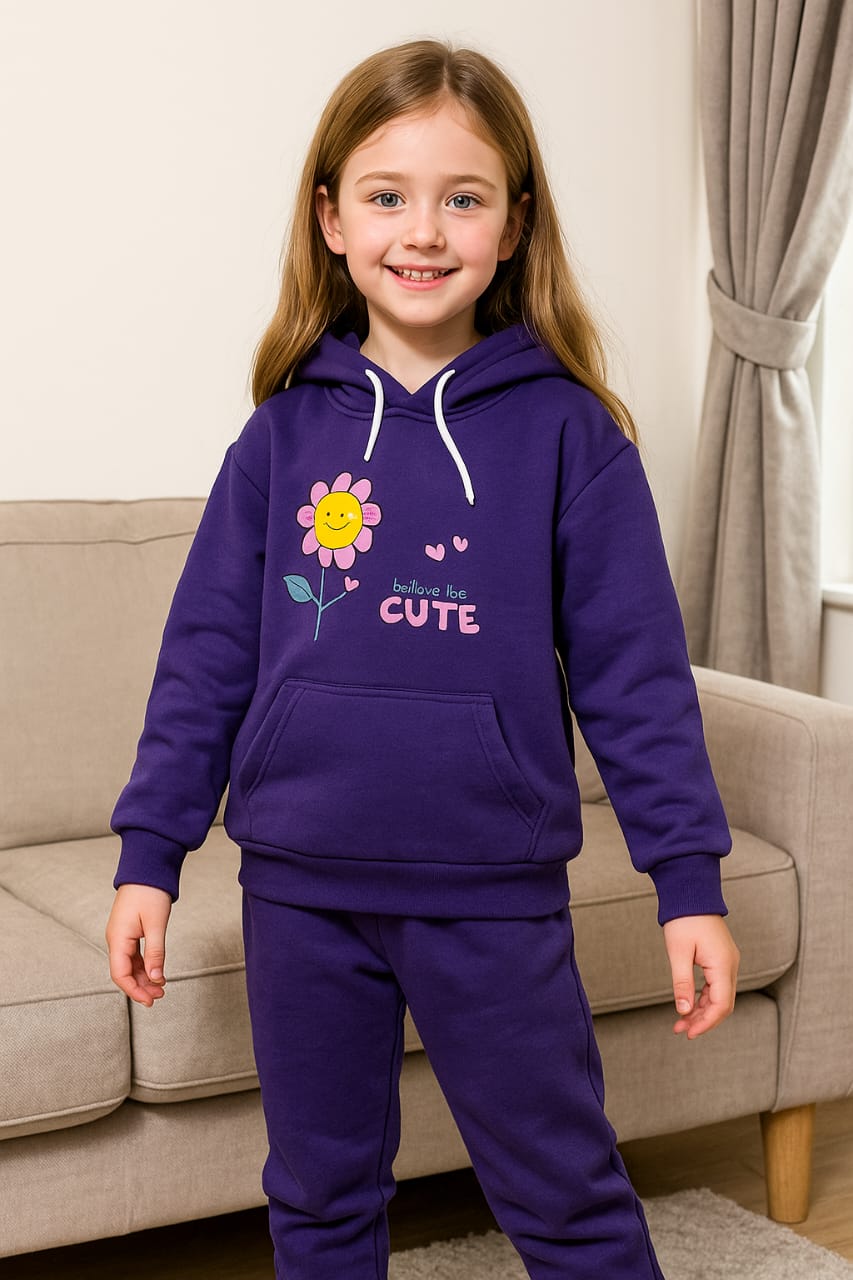 Sun flower dark purple hoodie track suit- Girls(R-137)