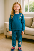 Floral embroidery blue tack suit- Girls(R-17)