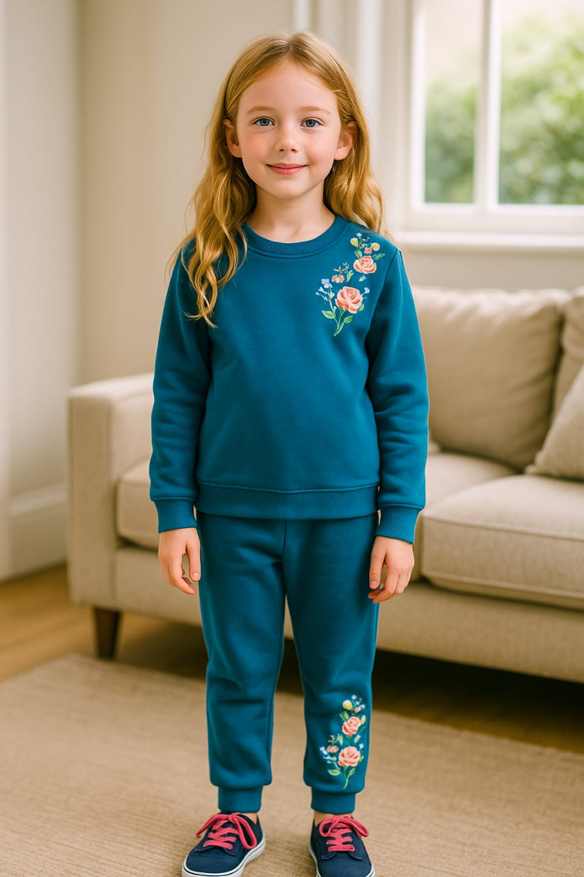 Floral embroidery blue tack suit- Girls(R-17)