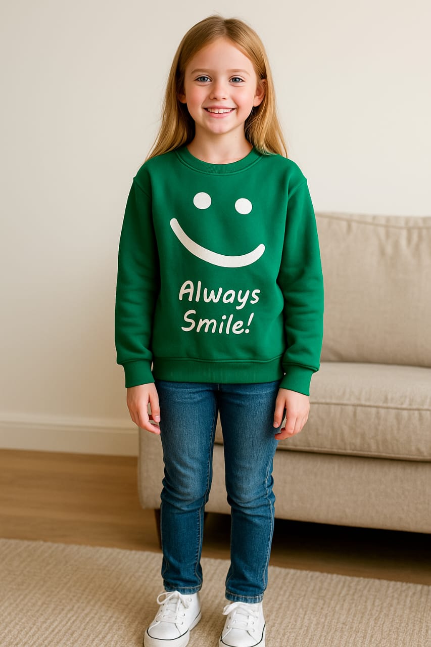 Always smile green sweat shirt- Girls