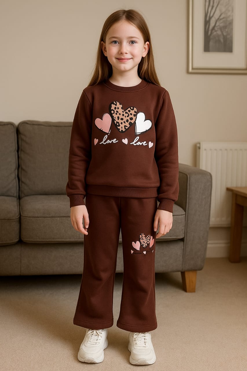 Three heart brown falpper track suit- Girls(R-6)