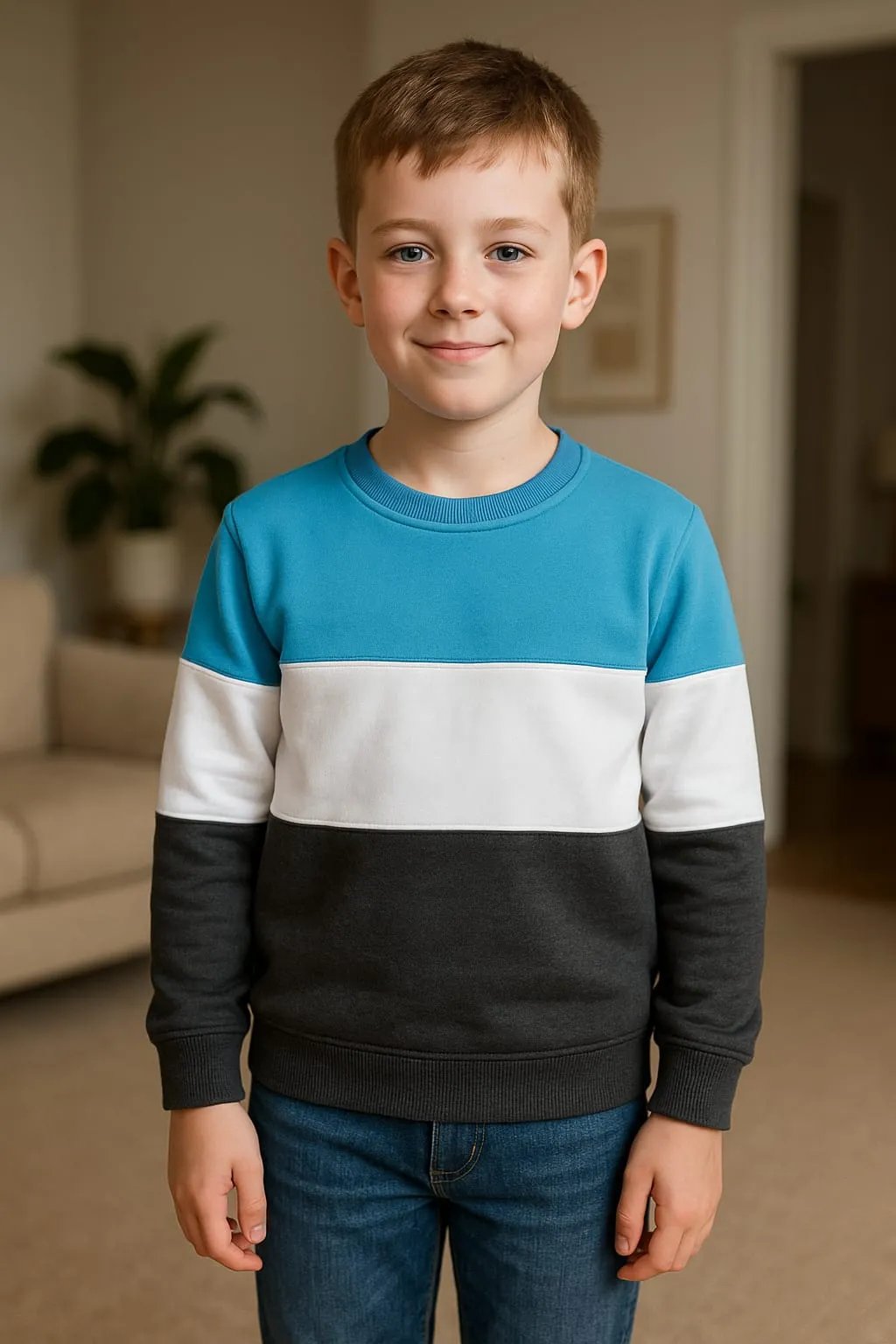 Three Panel Sky and Black Sweatshirt - Boys (62N, 82N)