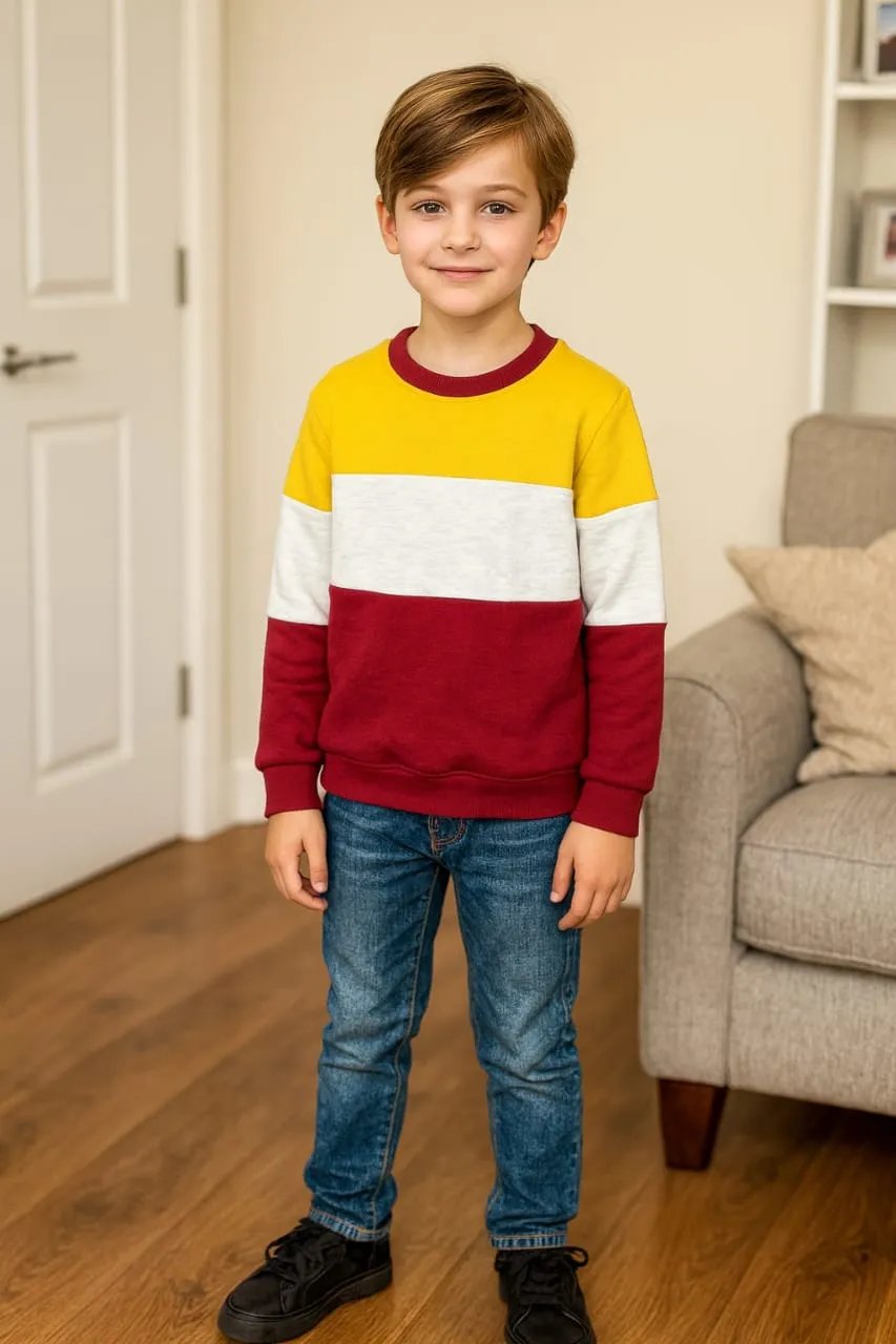 Three Panel Yellow and Maroon Sweatshirt- Boys (91N)