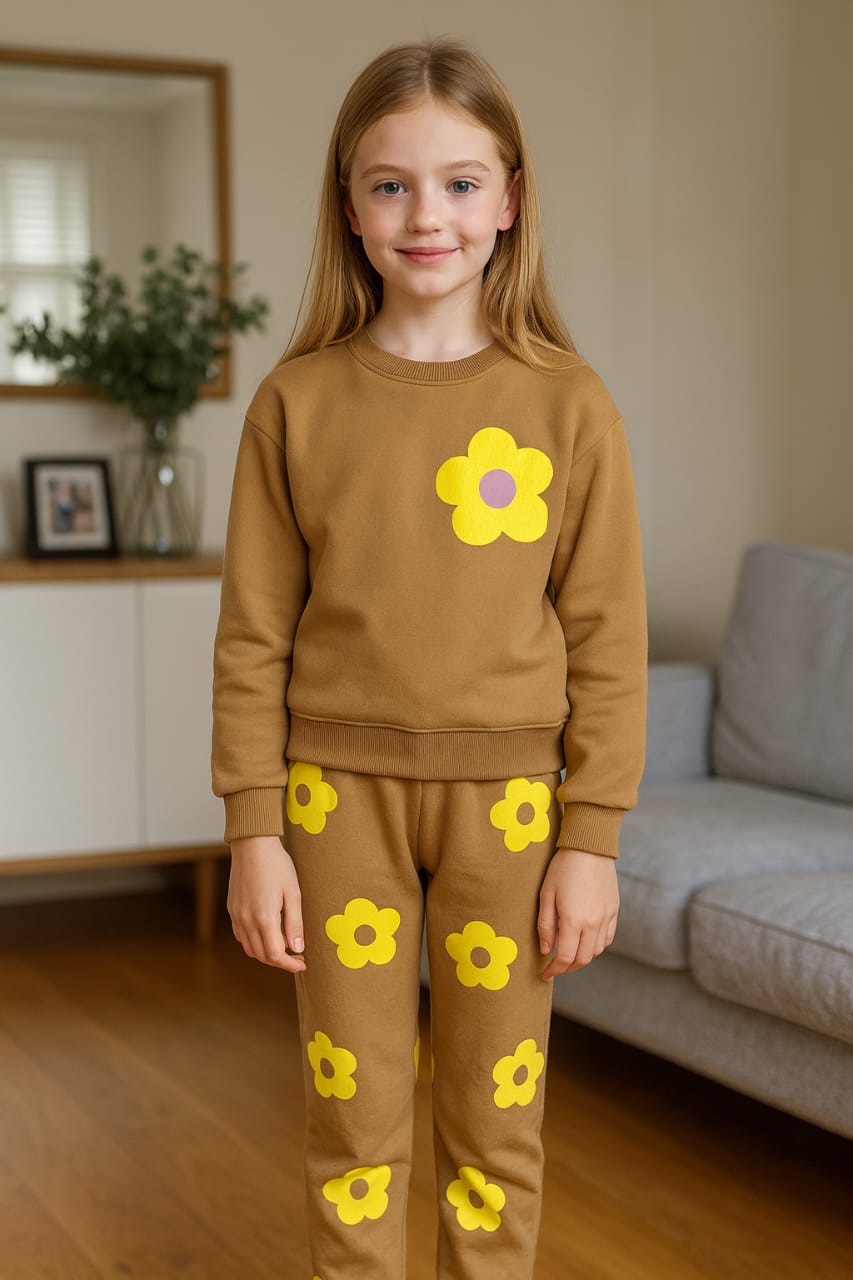 Sun flower brown track suit- Girls(R-104)