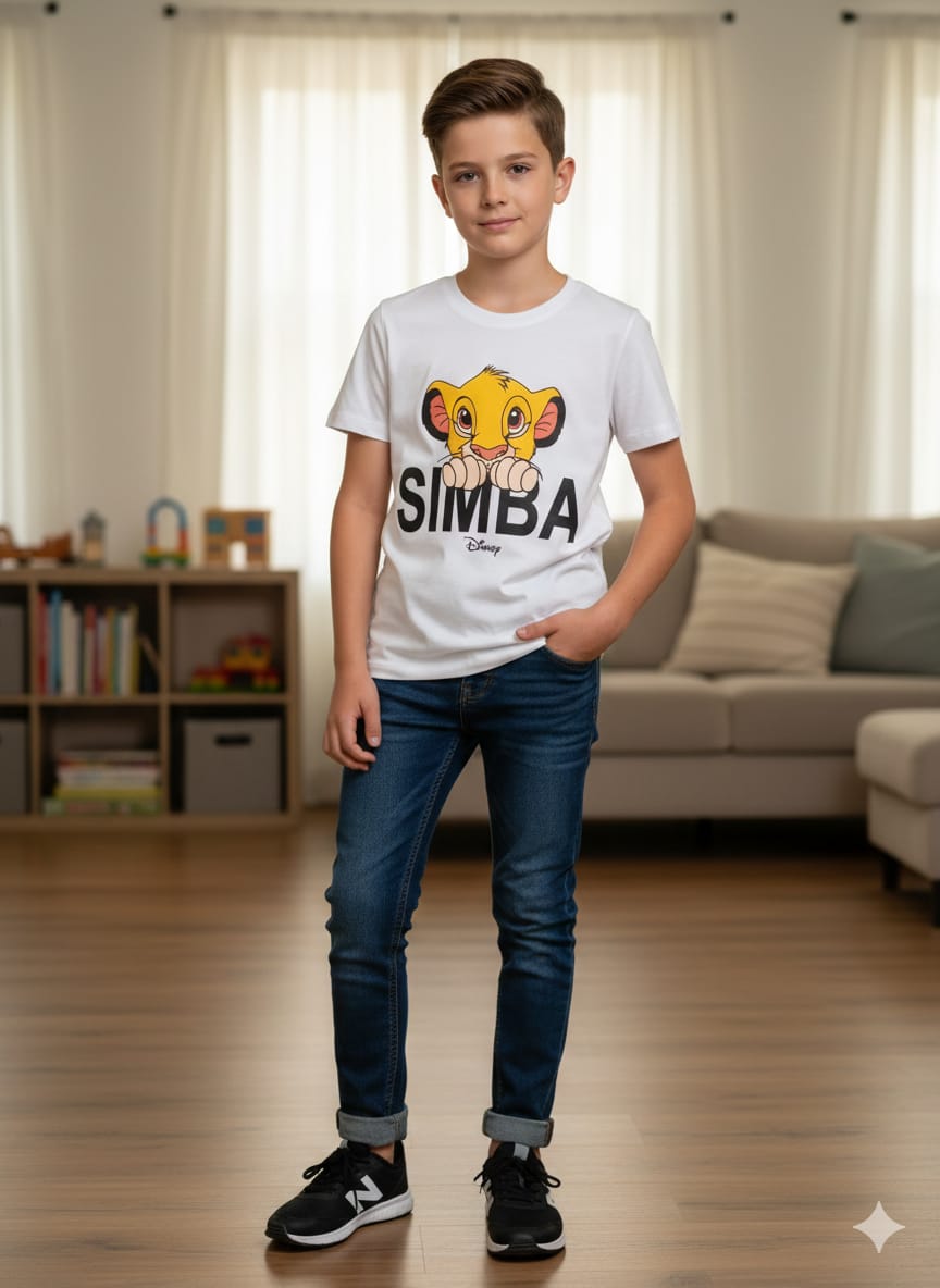 Simba print white T-shirt Boys