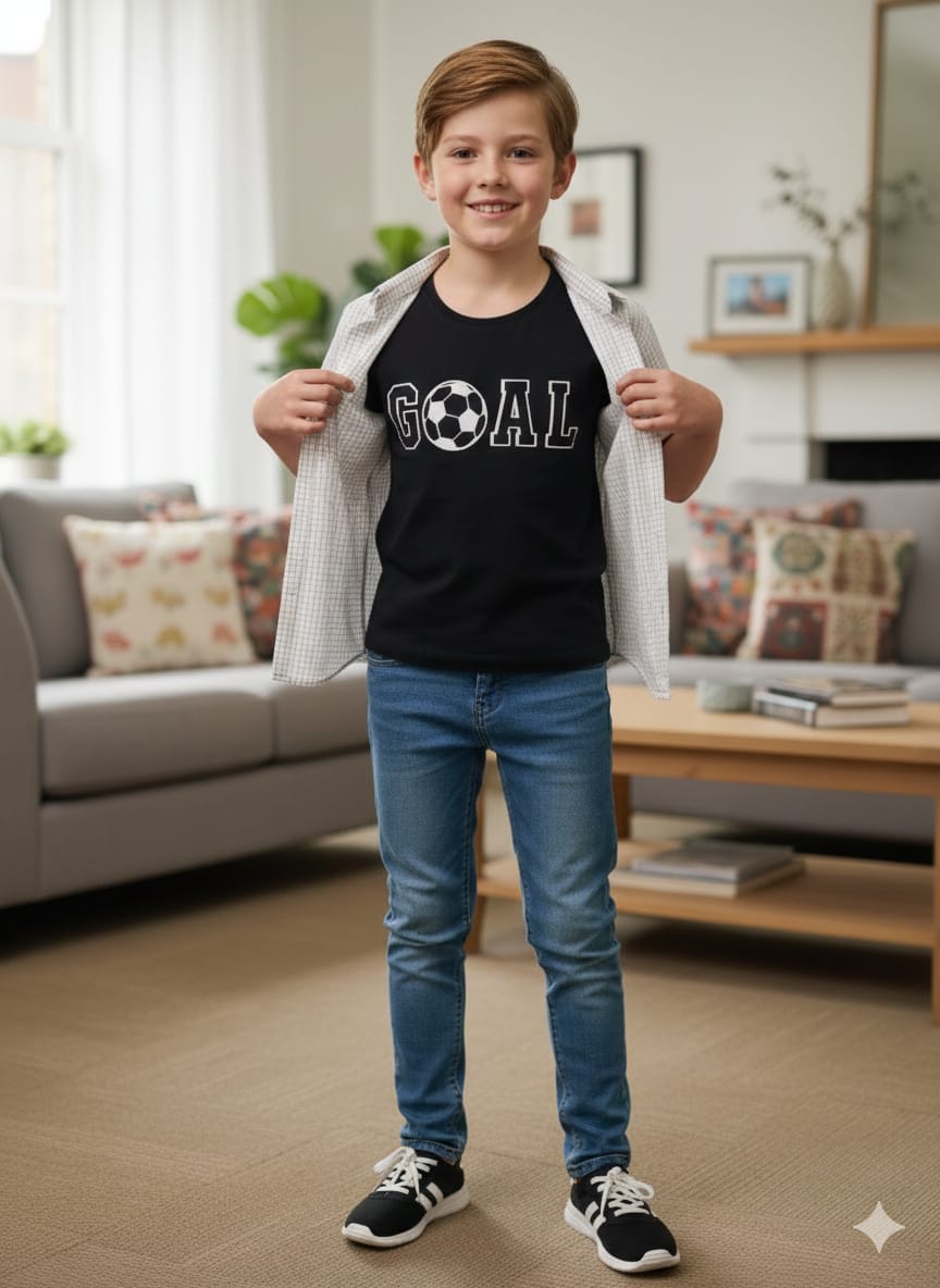 Football print white box causual shirt-Boys