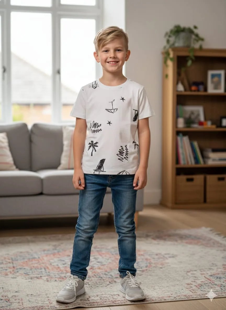 Beach theme print white T-shirt-Boys