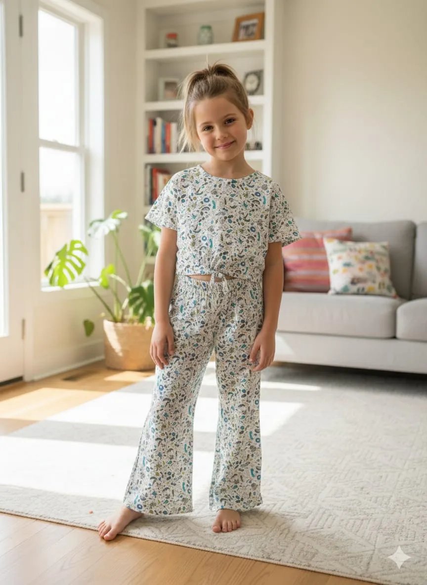 Multiple Shapes print half Sleeveless white Skate Fish-Girls