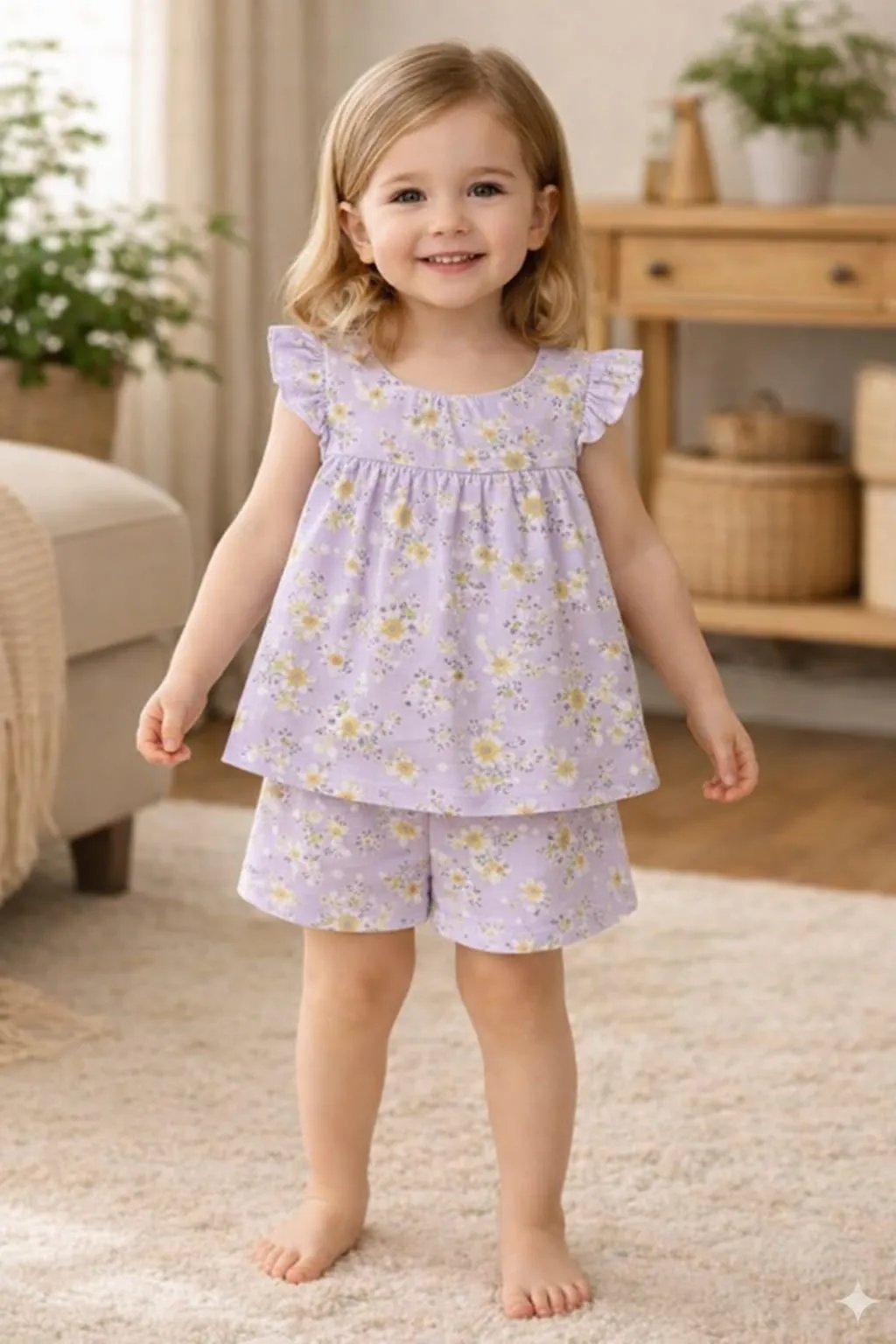 Yellow & White Flowers print White Skate Fish- Girls