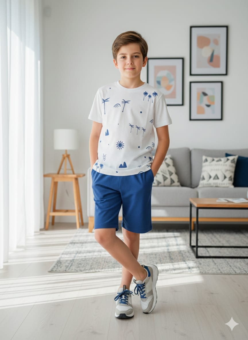 Tree With Sun White nicker Suit- Boys