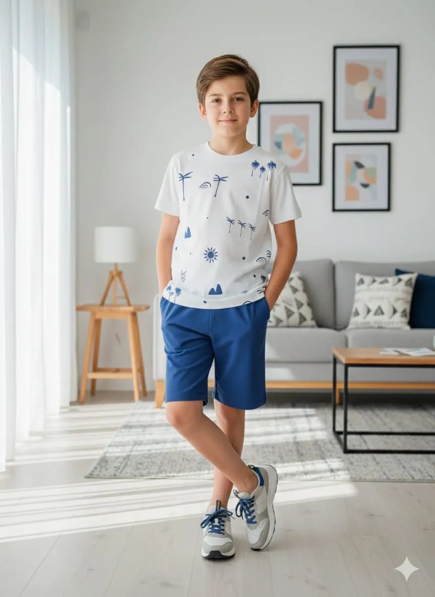Tree With Sun White nicker Suit- Boys