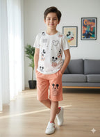 Mickey Mouse Print White Nicker Suit- Boys