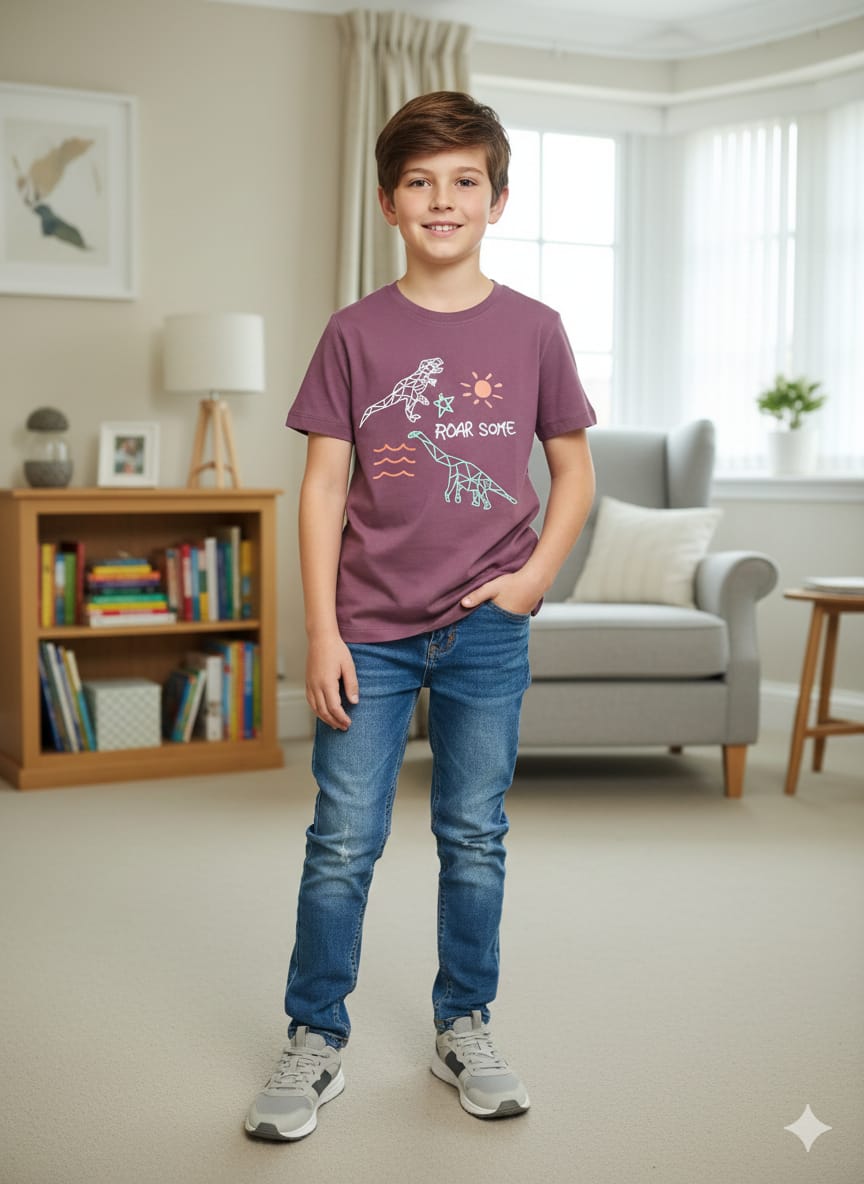 Dinasour Print Mahroon T- Shirt Boys