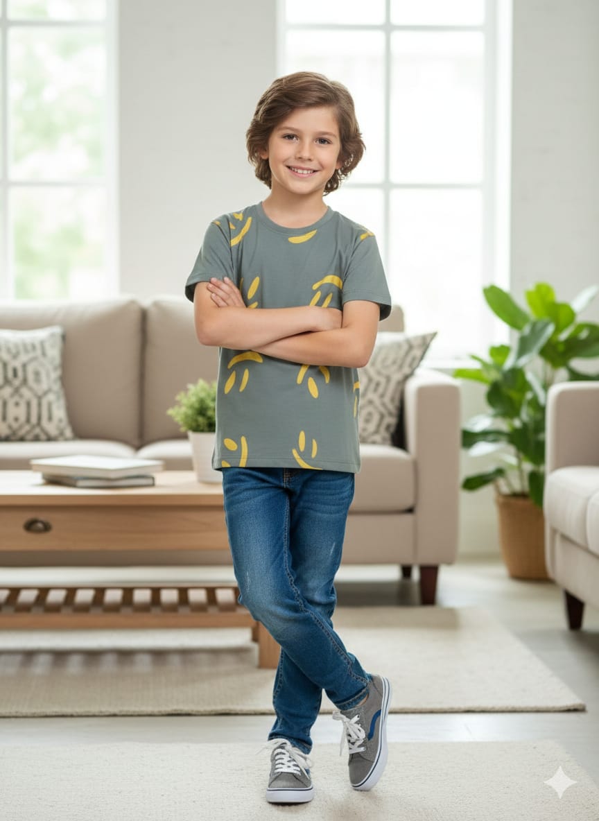 Smile Print Sleti T-Shirt - Boys