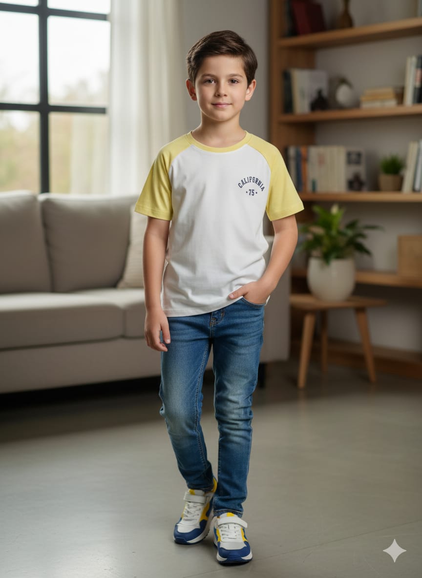 California Print White T-Shirt- Boys