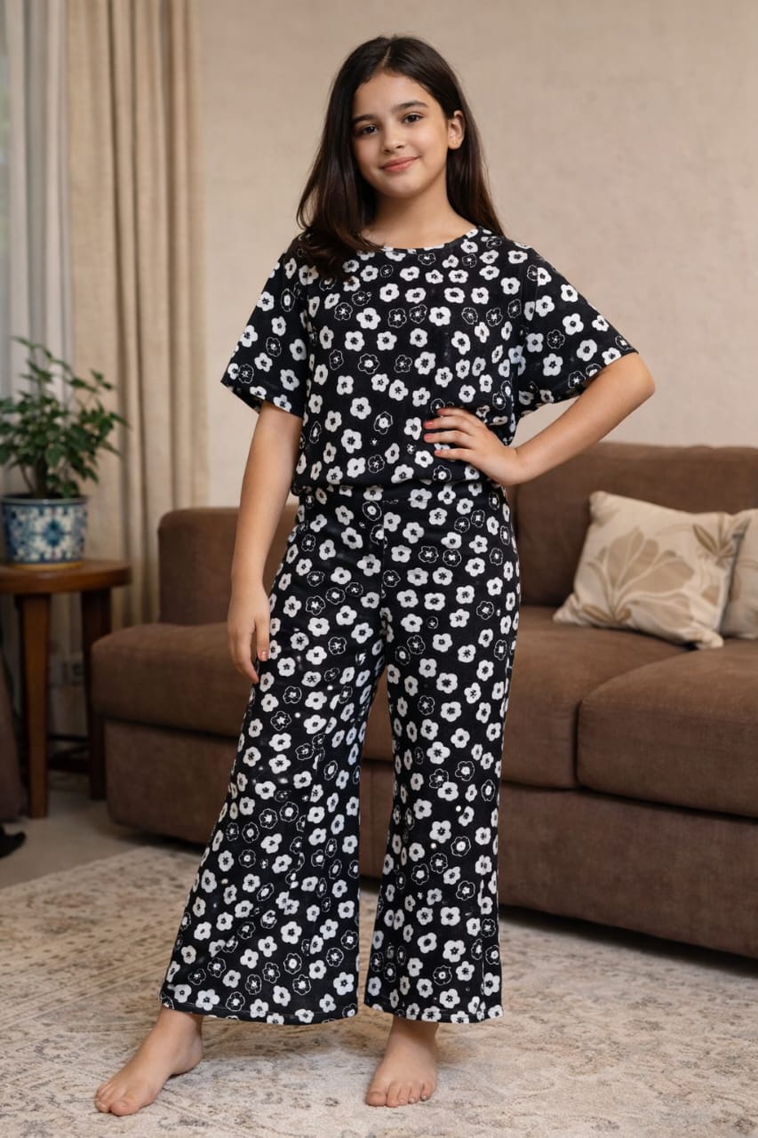 Sun Flowers Print Black Skate Fish- Girls