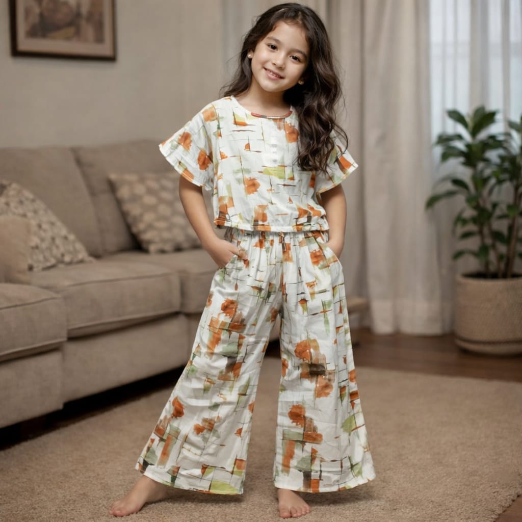 Multiple colors print Cream Skate Fish- Girls