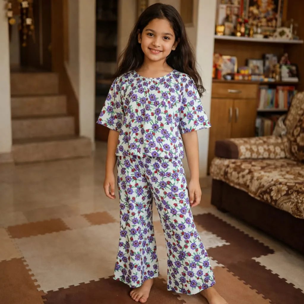 Purple Flowers Print  White Skate Fish- Girls
