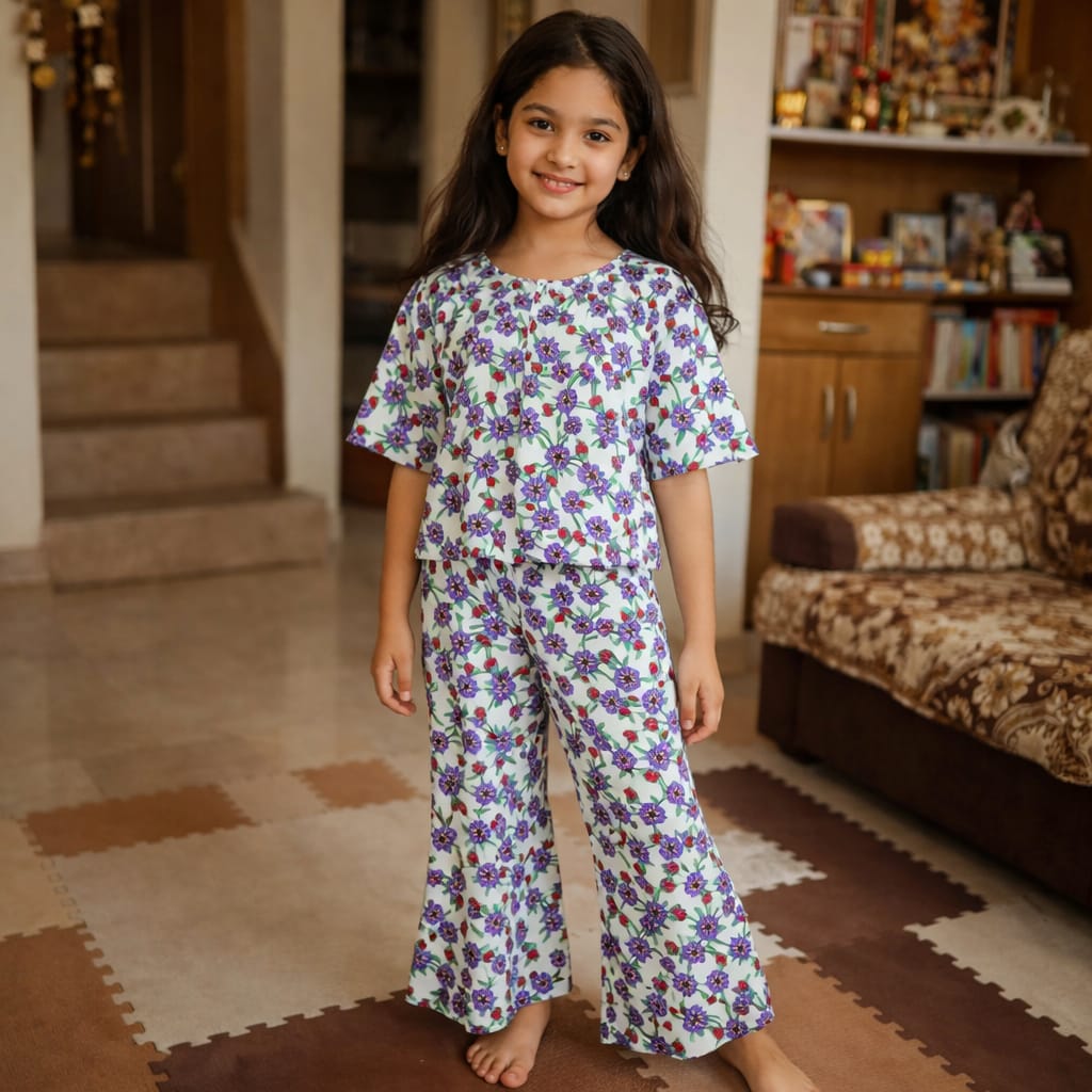 Purple Flowers Print  White Skate Fish- Girls