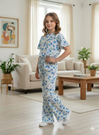 Blue Flowers and Dots Print White Skate Fish- Girls