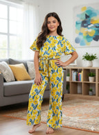 Yellow Flowers Print White Skate Fish- Girls
