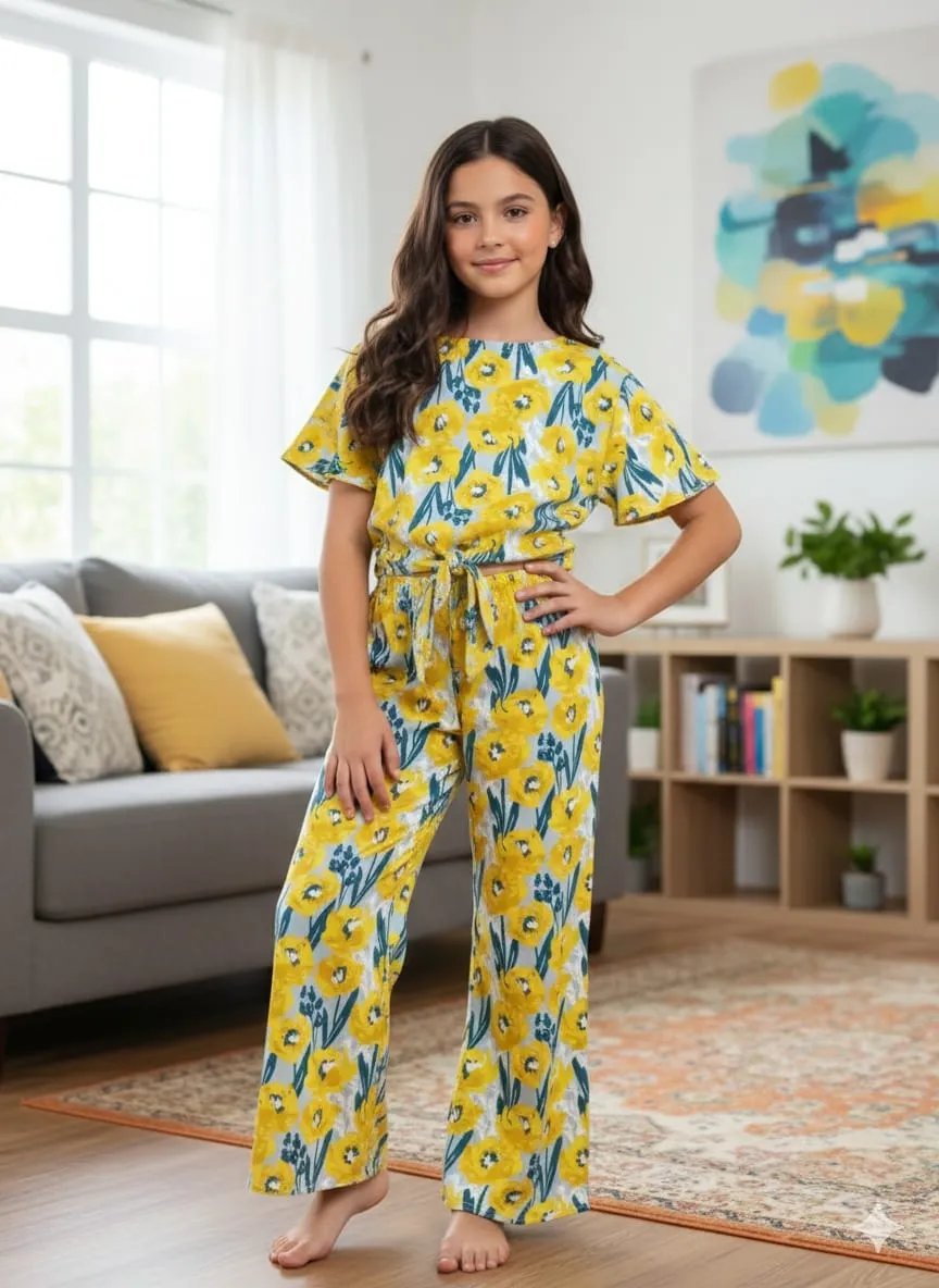 Yellow Flowers Print White Skate Fish- Girls