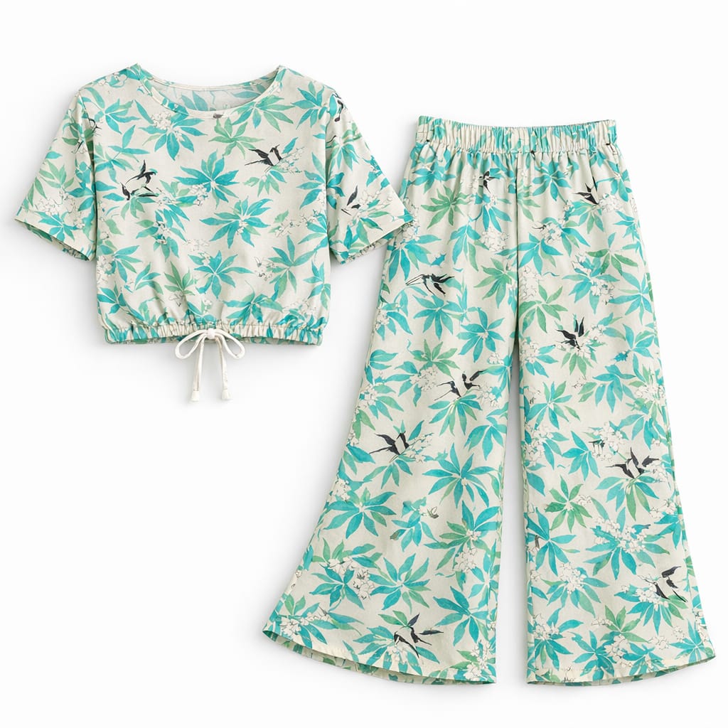 C Green Flower Print White Skate Fish- Girls