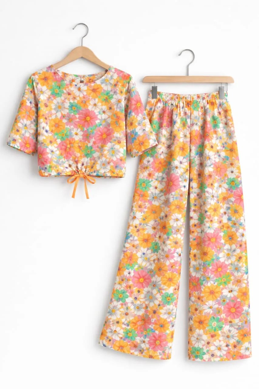 Floral Fiesta set Print White Skate Fish- Girls