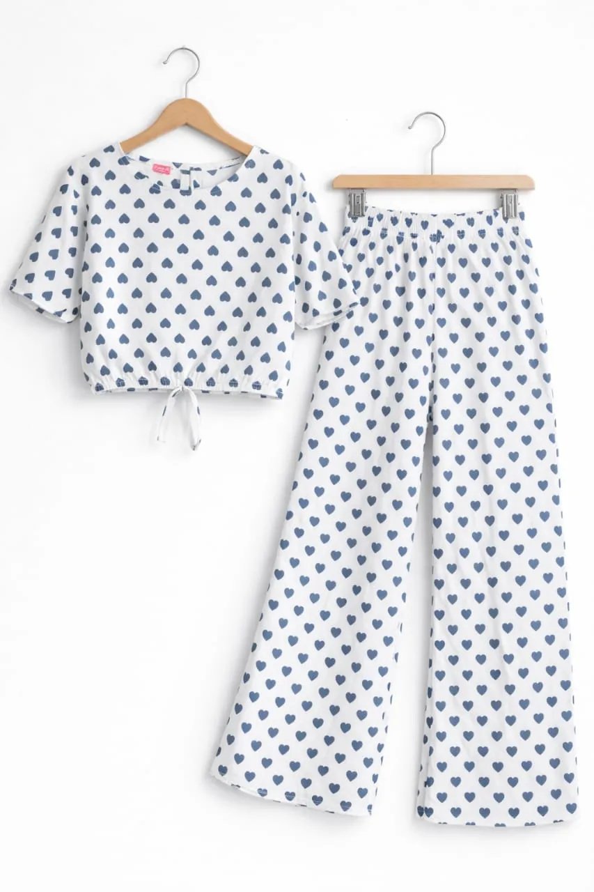 Blue Heart Print White Skate Fish- Girls