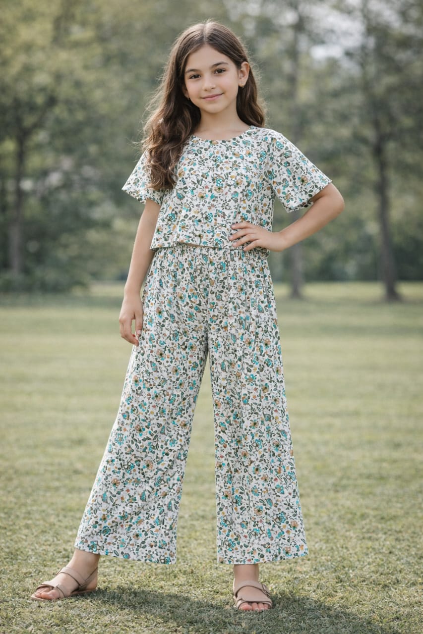 Blue Wild Flowers Set White Skate Fish- Girls