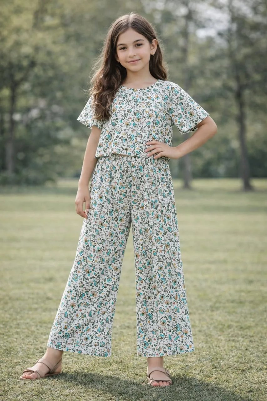 Blue Wild Flowers Set White Skate Fish- Girls