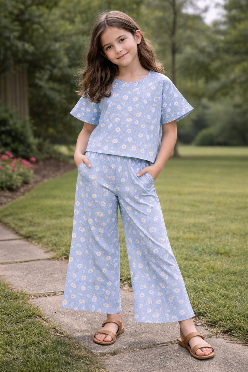 Sun Flowers Print Sky Skate Fish- Girls