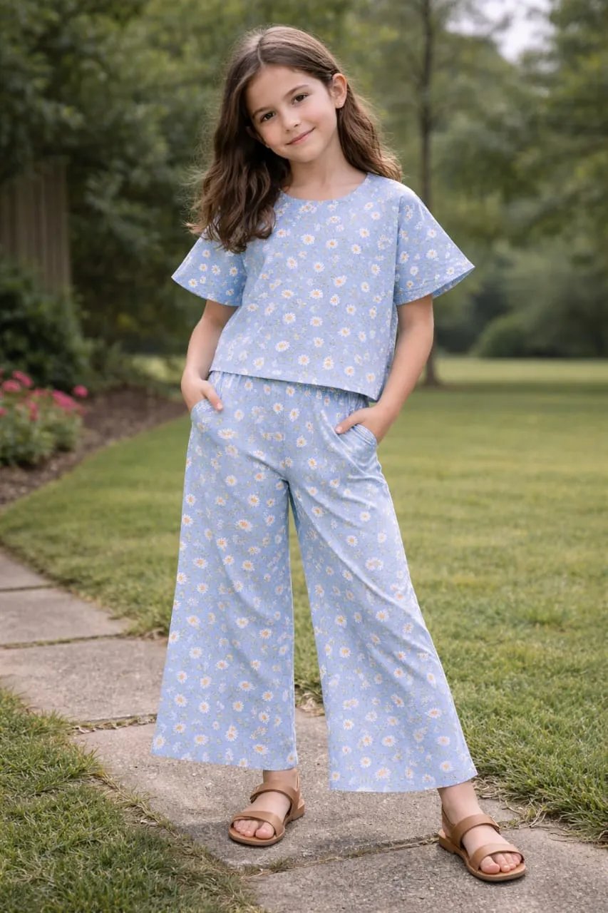 Sun Flowers Print Sky Skate Fish- Girls
