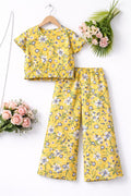 White Sun Flowers Print Yellow Skate Fish- Girls