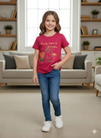 Sun Flower Print Mehroon T- Shirt- Girls