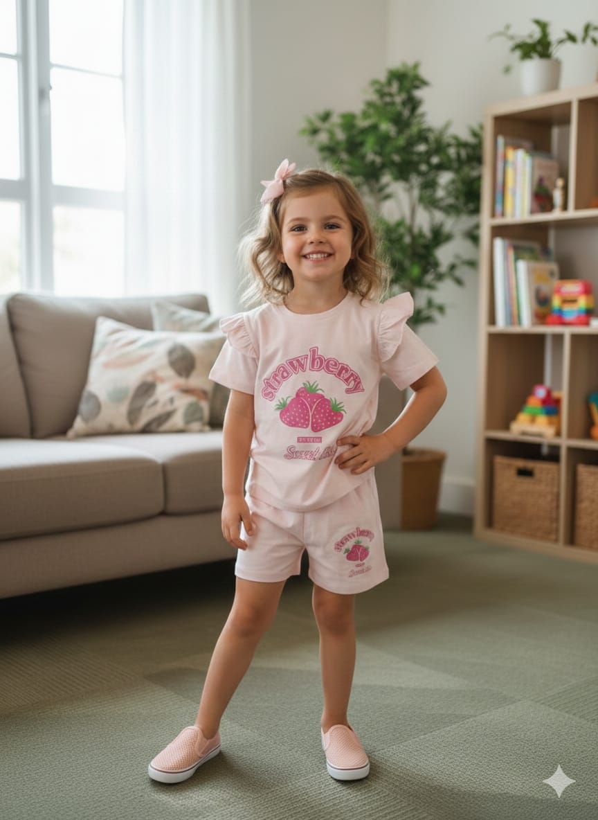 Cherry much Frill Baby Pink Nicker Suit- Girls
