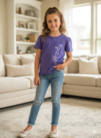 Rose Print Purple T-Shirt- Girls
