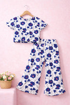 Royal Blue Flowers Print White Skate Fish- Girls
