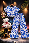 White Leaves Print Blue Skate Fish- Girls