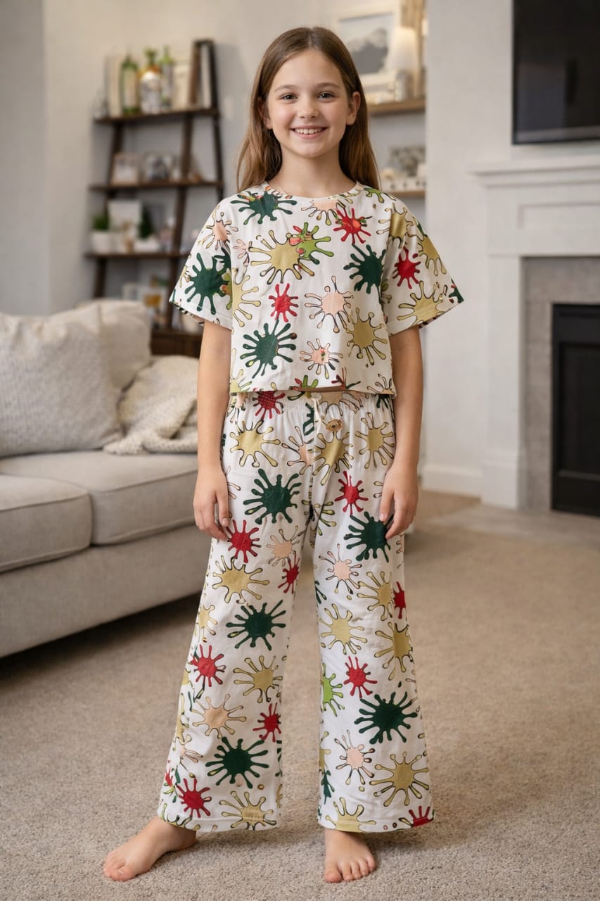 Color Splash Co-Ord set white Skate Fish- Girls