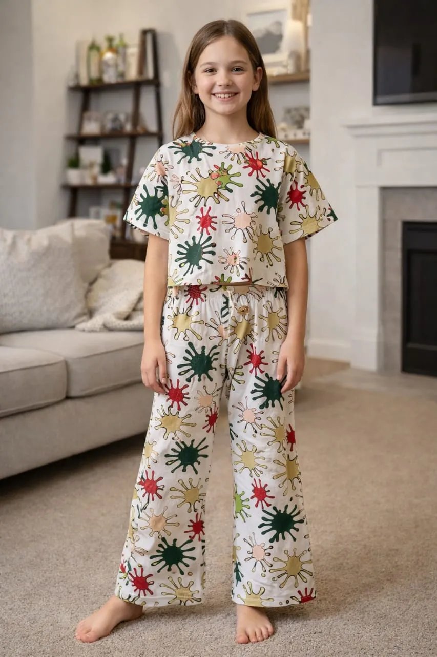 Color Splash Co-Ord set white Skate Fish- Girls